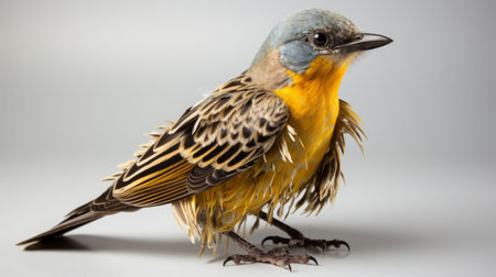 An AI generated illustration of a yellow bird on a white backgroundの素材