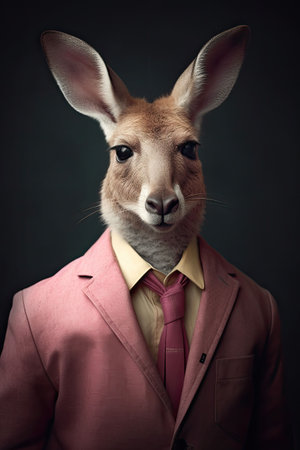 An AI generated illustration of a portrait of a kangaroo in a pink suitの素材