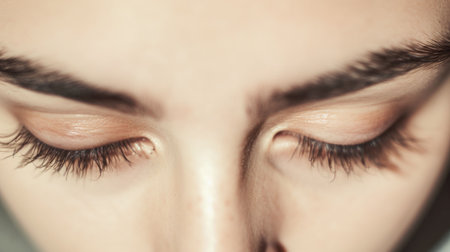 An AI generated illustration of A young adult with long eyelashes and closed eyesの素材