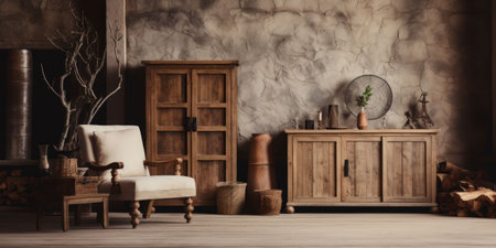 An AI generated illustration of A vintage white armchair in a traditional-style roomの素材