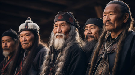 An AI generated illustration of a group of Japanese Ainu menの素材