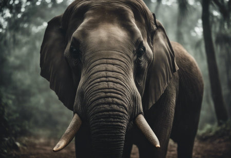 An AI generated illustration of A majestic elephant standing in a forestの素材