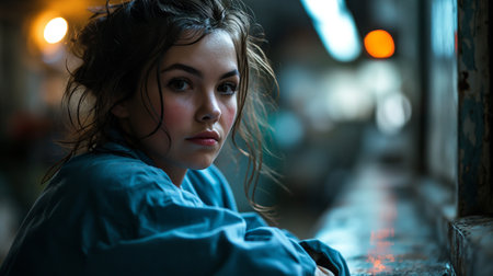 An AI generated illustration of a female doctor wearing blue medical scrubsの素材