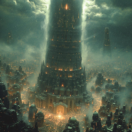 An AI generated illustration of A towering skyscraper stands amidst a bustling cityscape, standing tall next to various buildings in a metropolisの素材