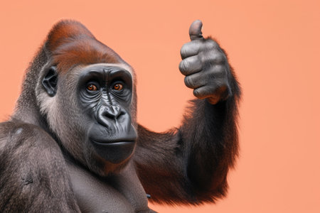 An AI generated illustration of Gorilla displaying thumbs up gesture with right handの素材