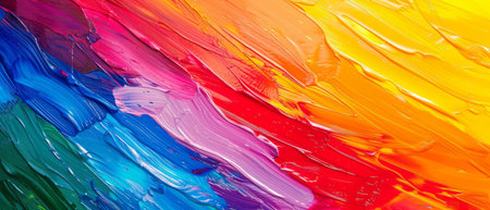 An AI generated illustration of palette with oil paints of vibrant colorsの素材