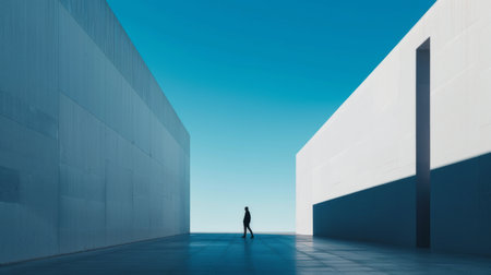 An AI generated illustration of a lone individual standing in a softly illuminated empty roomの素材