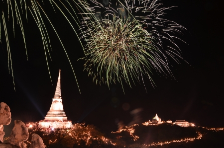 firework with pagoda at kho wang phetchaburi province of thailandnce の写真素材
