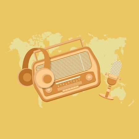 February 13. World Radio Day Background. Retro Vintage Illustrationのイラスト素材