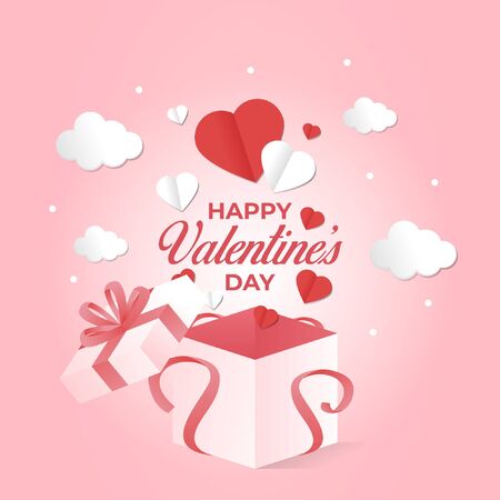 Valentine's Day background with paper hearts and Opened Gift Boxのイラスト素材