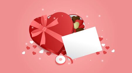 Valentine's Day Background with Chocolate Love Box, Greeting Card, and Paper Heartsのイラスト素材