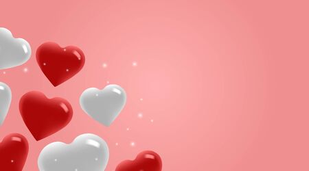 Valentine's Day Background with 3d White and Red Heart Shaped Balloonsのイラスト素材