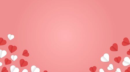 Valentine's Day Background with Pink and White Paper Hearts Cuttingのイラスト素材