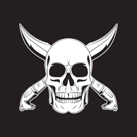 pirate skull and cross sword tattoo. skull  . vector illustrationのイラスト素材