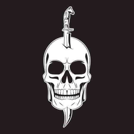 sword pierce on skull tattoo. skull  . vector illustrationのイラスト素材