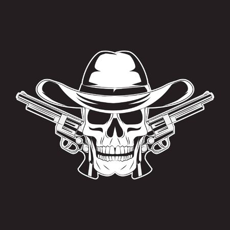 cowboy skull and two gun. skull  . vector illustrationのイラスト素材