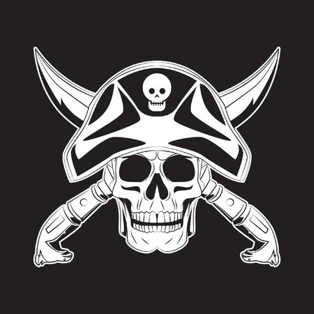 pirate skull and cross sword tattoo. skull  . vector illustrationのイラスト素材