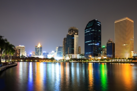 Modern business area at night in Bangkok, Thailandの写真素材