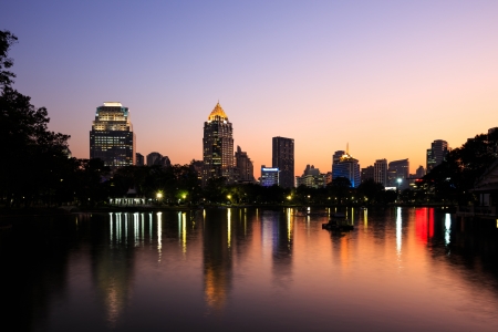 Modern business area at twilight in Bangkok, Thailandの写真素材