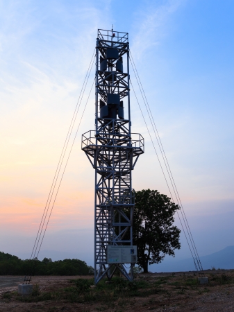 Vertical turbine generator under experiment at twilightの写真素材
