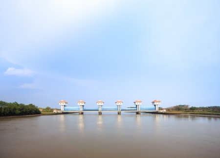 River dam for irrigation and flood control in Thailandの写真素材
