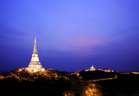 Temple on mountain top at Khao Wang Palace during festival, Petchaburi, Thailandの写真素材