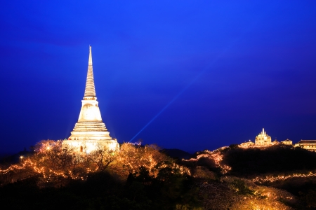 Temple on mountain top at Khao Wang Palace during festival, Petchaburi, Thailandの写真素材