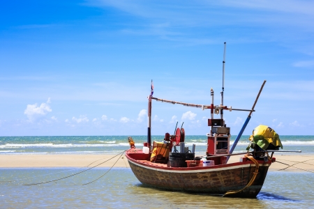 Traditional fishing boat on the beachの写真素材