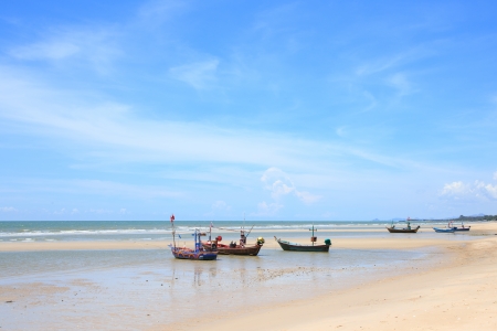 Traditional fishing boat on the beachの写真素材