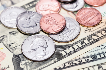 US dollar banknotes and coins