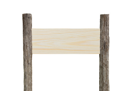 Blank weathered wooden sign with pine wood board on white の写真素材