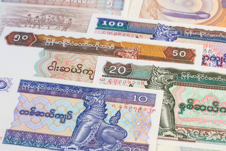 Myanmar money kyat banknote close-upの写真素材