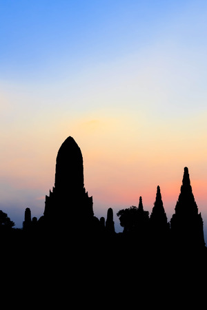 Wat Chaiwatthanaram at twilight, Ayutthaya, Thailandの写真素材