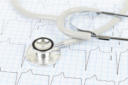 Stethoscope on cardiogram concept for heart careの写真素材