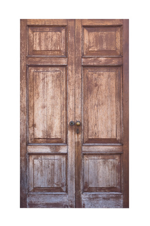 Old wooden brown house door in Hong Kong on white backgroundの写真素材