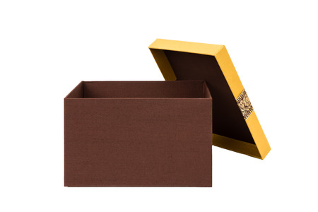Brown and yellow Thai silk present box open coverの写真素材