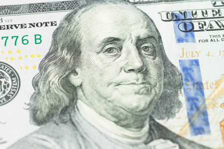 Benjamin Franklin on 100 dollar banknoteの写真素材