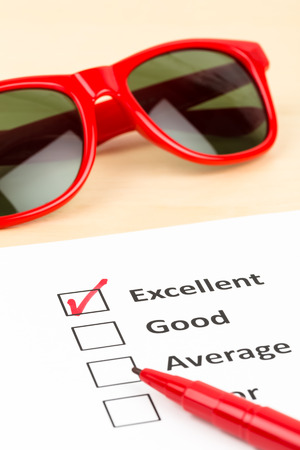 Customer satisfaction survey checkbox with excellent tickの写真素材