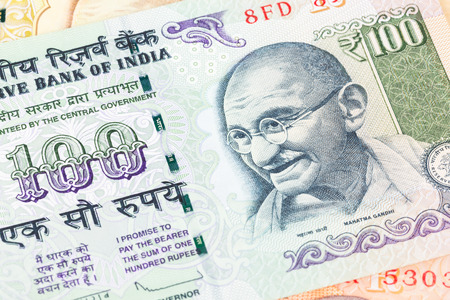 Gandhi on India rupee money banknote close-upの写真素材