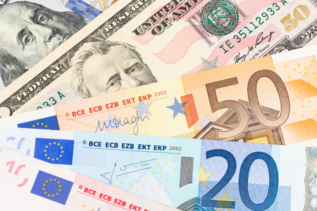 US Dollar and Euro banknote money