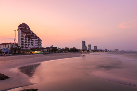 Hua Hin beach near Takiab mountain at twilightの写真素材