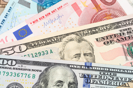 US Dollar and Euro banknote moneyの写真素材