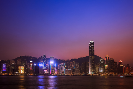 Hong Kong, China - December 07, 2013: Victoria harbour during night with light decoration for Christmas and New Yearのeditorial素材