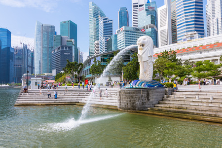 Singapore - December 4, 2016 : Merlion at Marina Bay, symbol of Singapore. It is  a mythical creature with lion head and body of fish.のeditorial素材