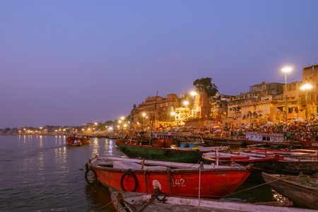 Varanasi, Uttar Pradesh, India - October 23, 2017:  Dashashwamedh Ghat on Ganges river, one of famous and holy place for pilgrims to take baht.のeditorial素材
