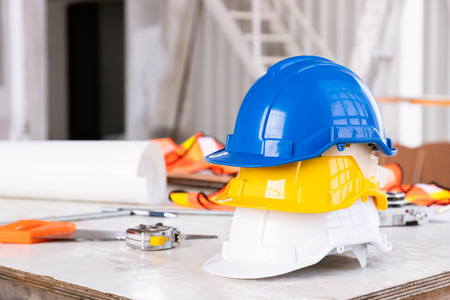 Engineer helmets at construction site for safty