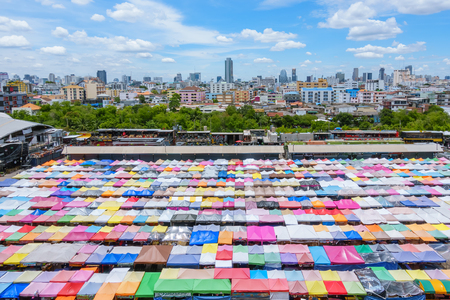 Bangkok, Thailand - September 3, 2017: Ratchada Rot Fai Night Market at day time. Famous for second hand products.のeditorial素材