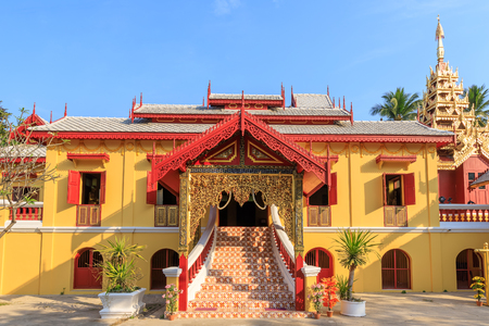 Wat Si Chum temple, beautiful monastery decorated in Myanmar and Lanna style at Lampang, Thailandの写真素材