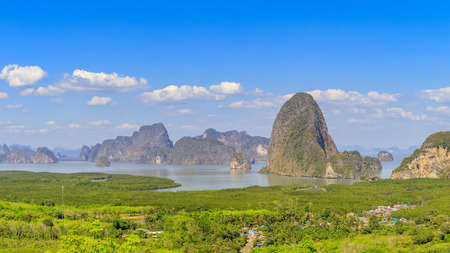 Beautiful Phang-Nga bay scenery from Samet Nangshe or Ao Tho Li Viewpoint, Thailandの写真素材