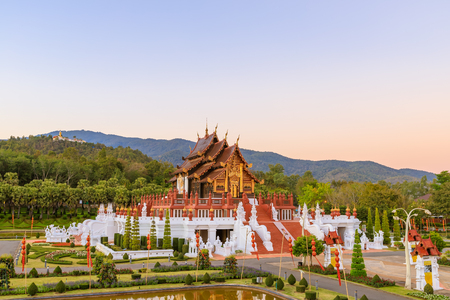Royal Pavilion (Ho Kum Luang) Lanna style pavilion in Royal Flora Rajapruek Park botanical garden, Chiang Mai, Thailand.のeditorial素材